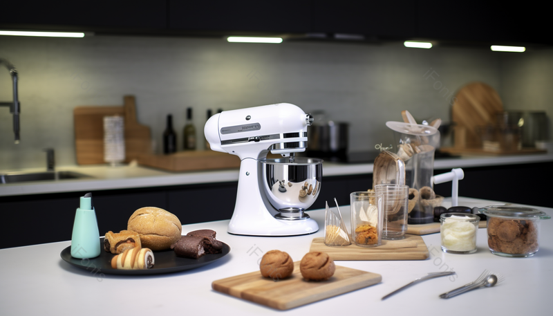 摆放小家电厨具做菜食品的厨房高清摄影图,高清,摄影图,摄影图片,图片大全,摄影图免费下载